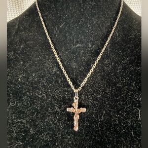 Elegant Silver and Rose Gold Cross Necklace
